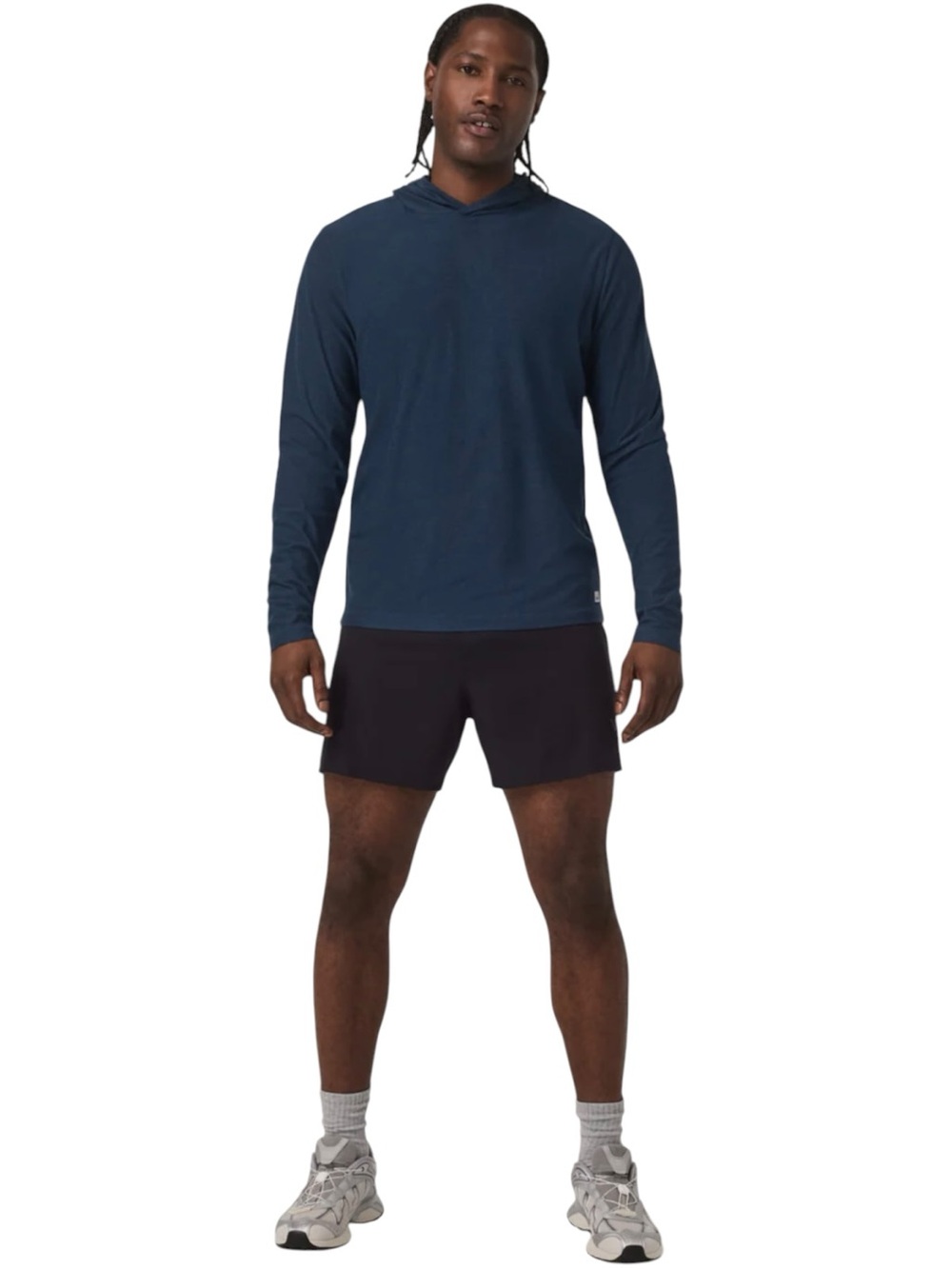 Vuori Strato Tech Hoodie Lightweight Long Sleeve in Navy Heather - Picture 3 of 8